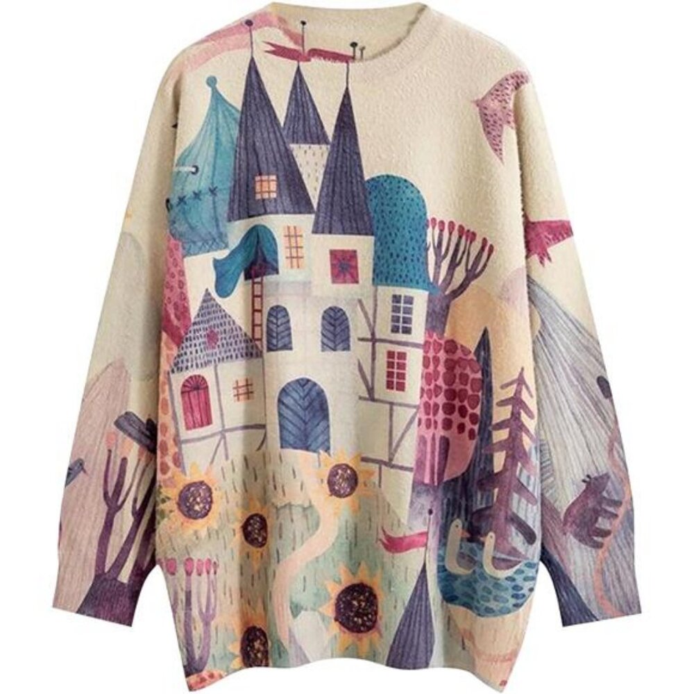 Womens Christmas Sweater Graphic Oversized Pullover Sweaters Casual Loose Long